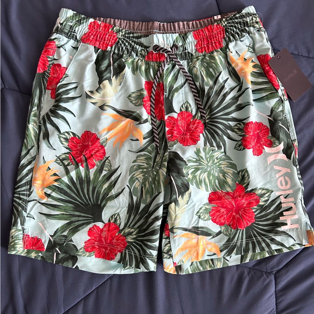 Hurley aura green flower swim shorts